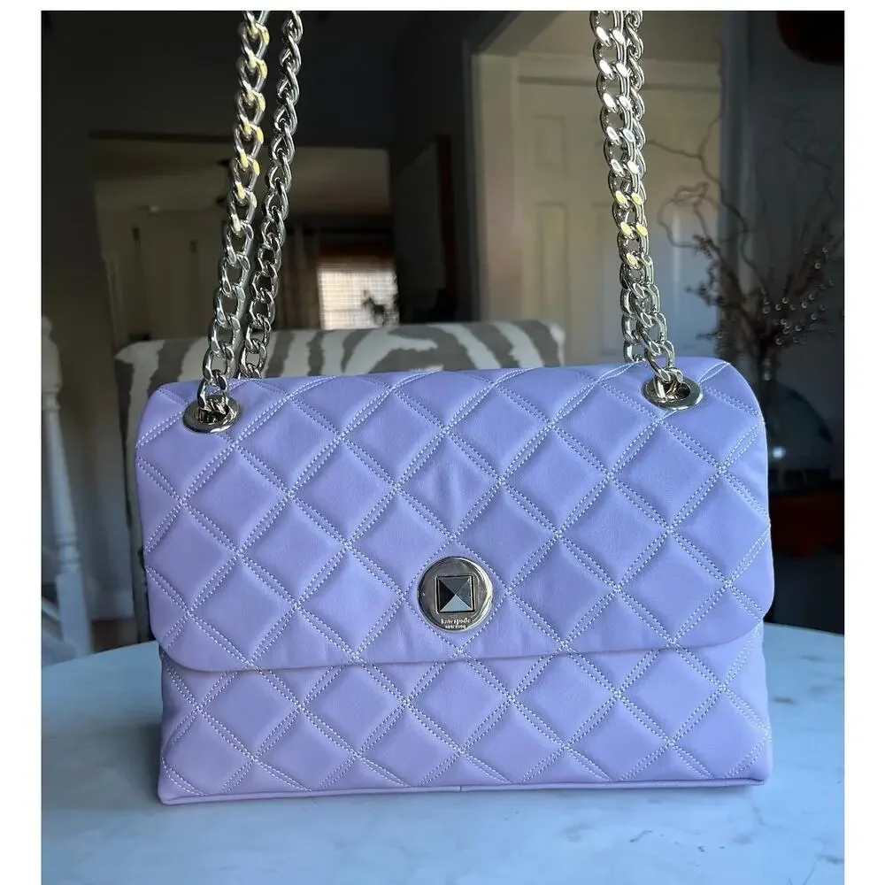 Kate Spade Natalia Square Crossbody Bag Lilac Frost Quilted Purse